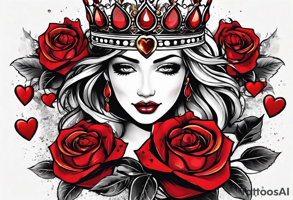 the red rose queen's golden crown with a heart tattoo idea