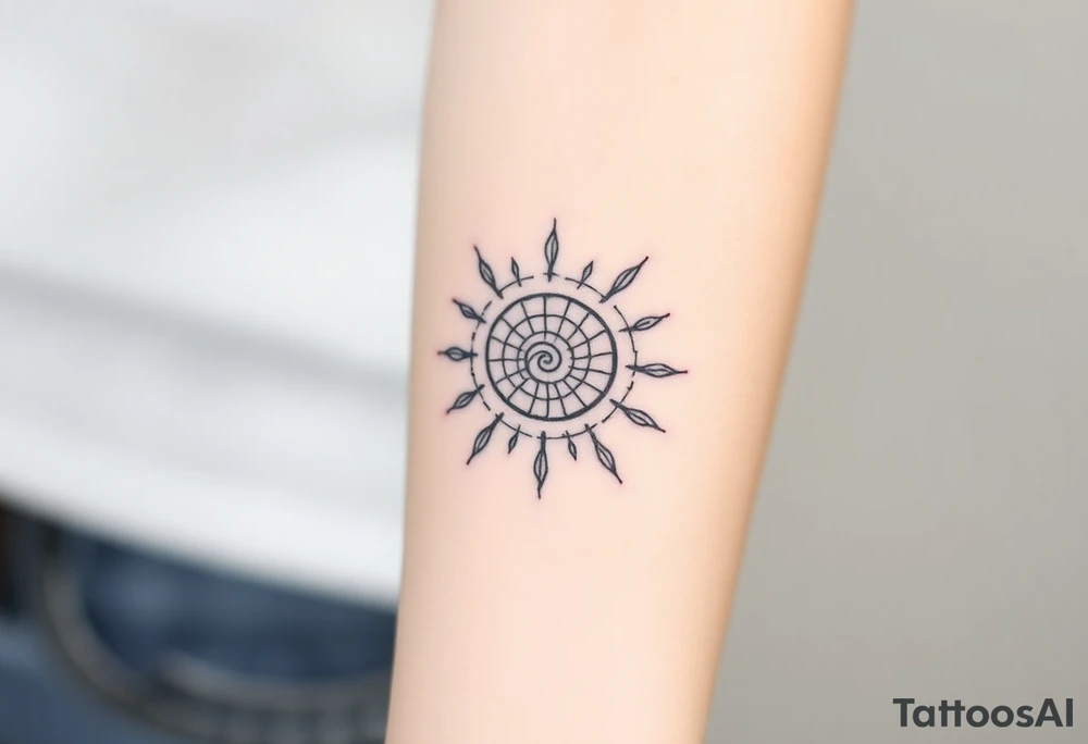 Fibonacci spiral shell sun tattoo idea