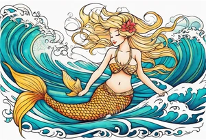 Blond mermaid and  son frolicking in the ocean tattoo idea