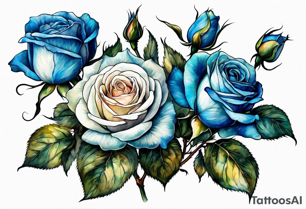 bouque of blue roses tattoo idea