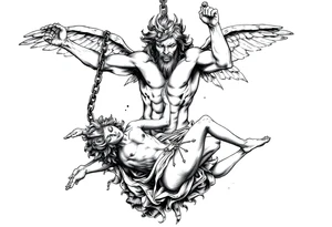 Prometheus Chained Down with Icarus falling from the sky Mythology tattoo idea