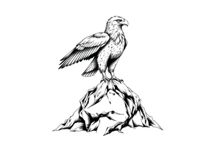 an eagle stands on a rock, landscape. tattoo idea