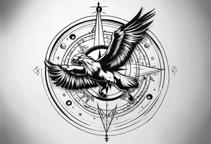 compass, playing cards, dice, horse, eagle sleeve tattoo idea