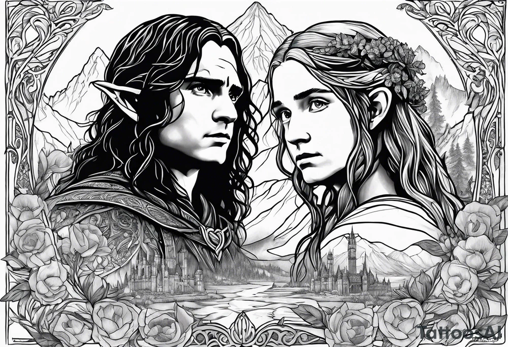 Lord of the rings with foral design tattoo idea