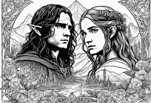 Lord of the rings with foral design tattoo idea