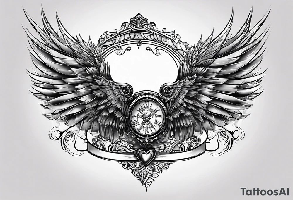 the word Glenn on a banner and angel wings tattoo idea