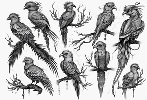 Cyberpunk Guatemalan Quetzal birds with Neurons tattoo idea