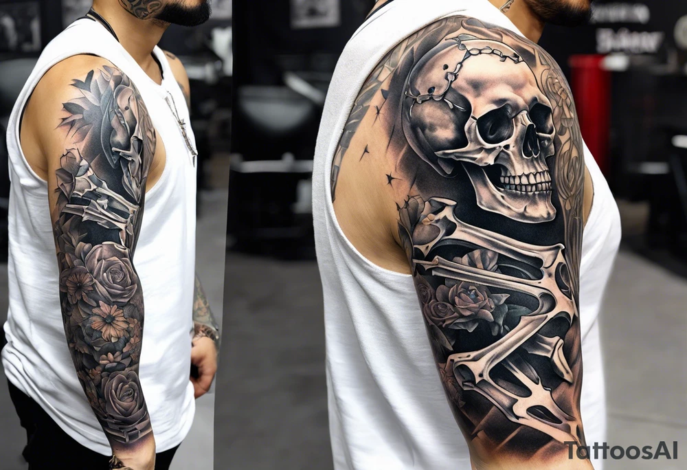 arm sleeve with bones tattoo idea