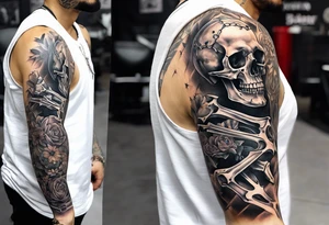 arm sleeve with bones tattoo idea