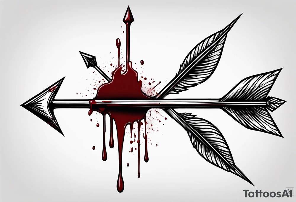 an arrow with only one drip of blood on the tip of it simple line art tattoo idea