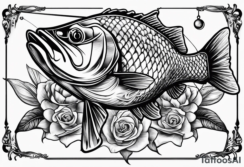 Fishing pole with memorium of a friend tattoo idea