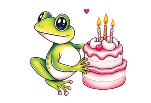 A frog and a birthday cake tattoo idea