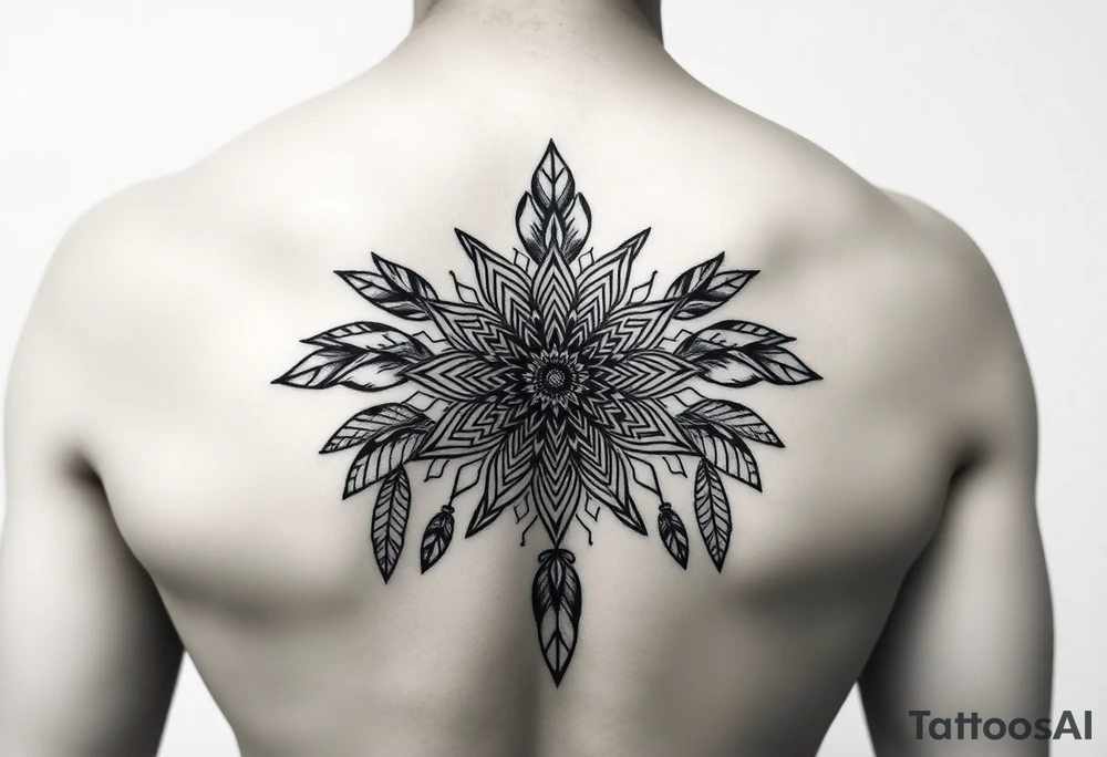 spiritual feathers ornamental mandala shaman tattoo idea