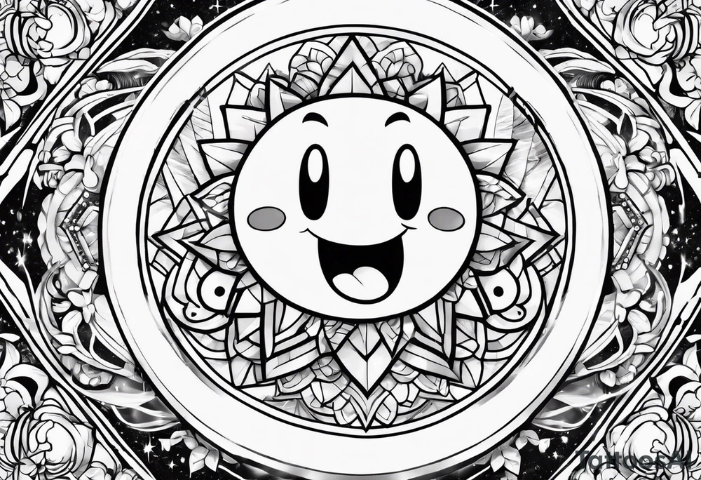 kirby smiling inside a long shinning crystal tattoo idea