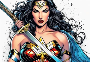 Wonder Woman sword, lasso, and Wonder Woman symbol tattoo idea