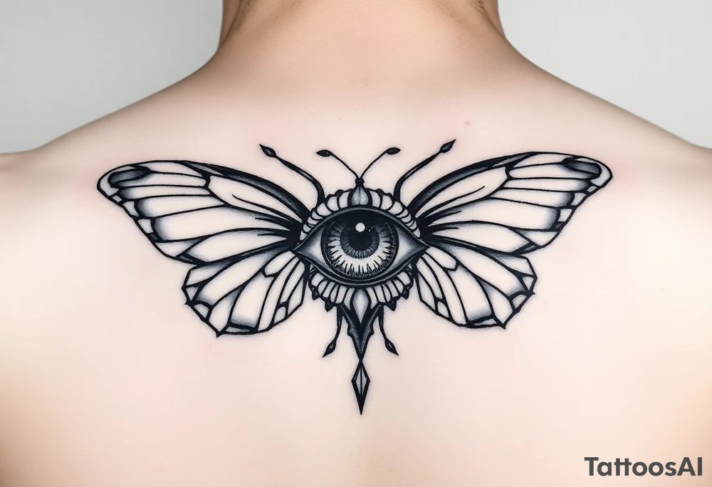 Throat tattoo eye with butterfly wings around it tattoo idea