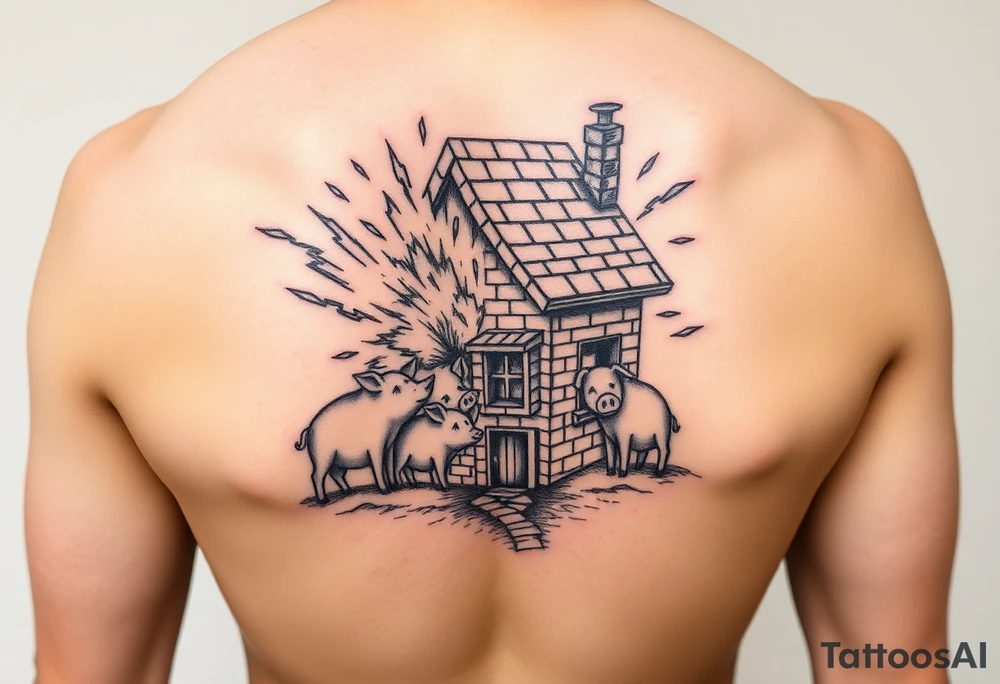 Brick house being blown off 3 little piggy's by a big bad wolf tattoo idea