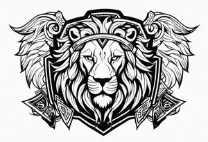 Valhalla sword shield lion 
 axe Valknut tattoo idea