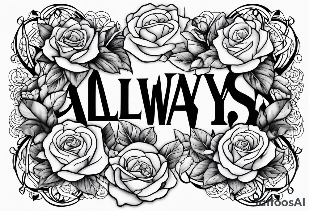The word Always surrounded by roses tattoo idea