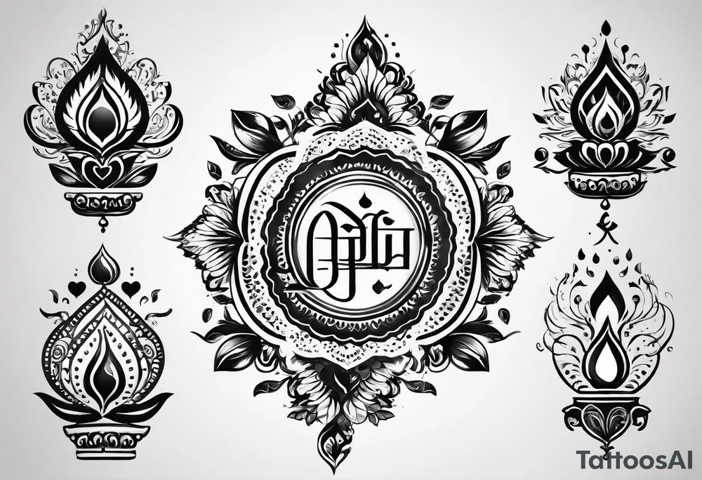 Tattoo ਨਿਰਭਉ ਨਿਰਵੈਰ written in Gurmukhi written text. Add fire and heart to symbolize strength and love tattoo idea