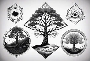 Yggdrasil tree with 3 minimalistic triangles tattoo idea
