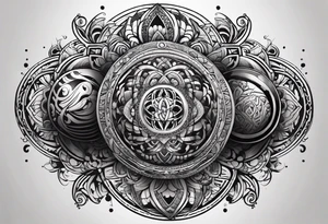 male tattoo on arm, drawing symbolizing balance of life spheres tattoo idea