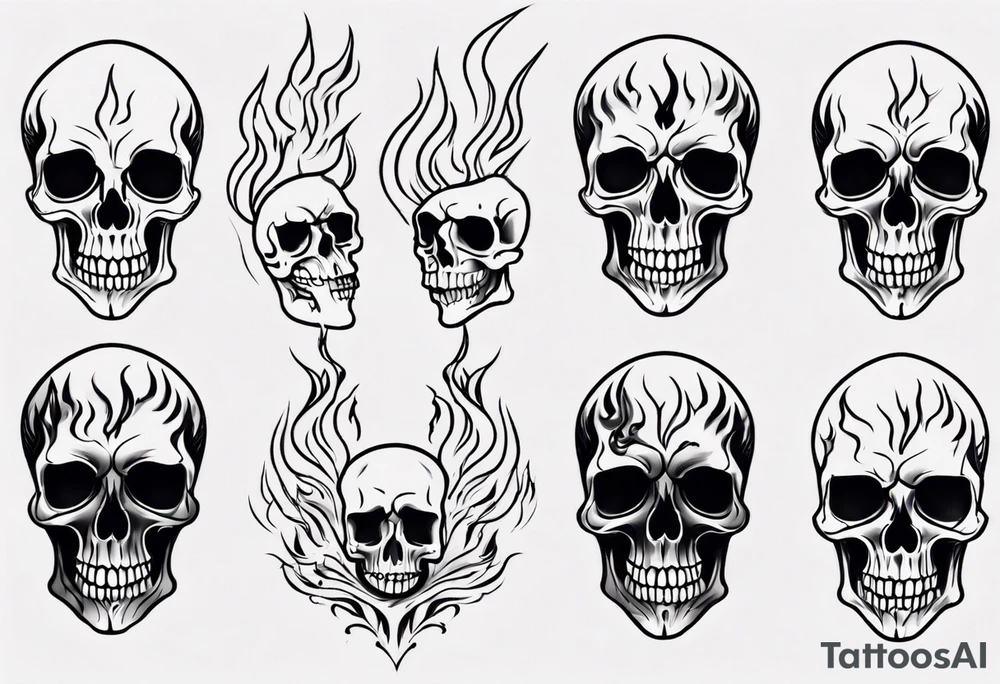 Skeleton head flames tattoo idea