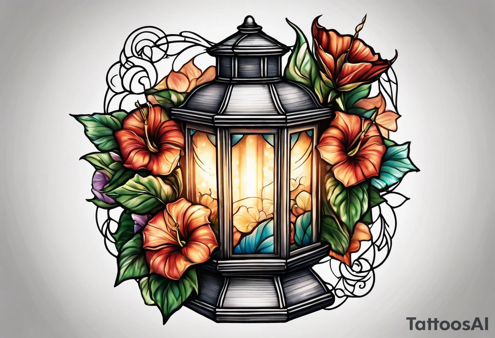 Lantern with Morning Glories tattoo idea
