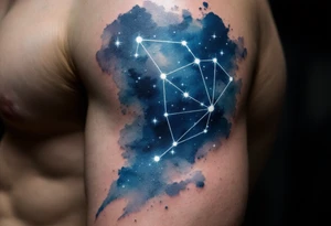 A night-sky Aries tattoo combines navy and indigo watercolor with the Aries star constellation drawn in white ink. tattoo idea