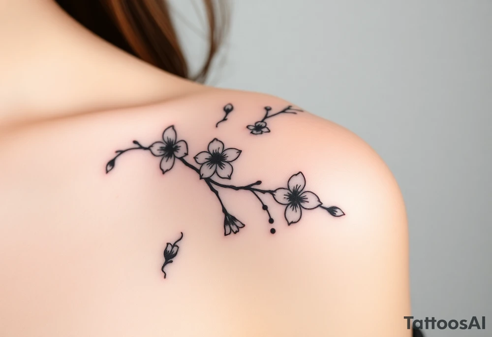delicate cherry blossoms swirling in spring breeze with petals tattoo idea