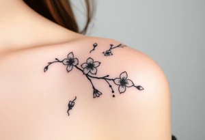 delicate cherry blossoms swirling in spring breeze with petals tattoo idea