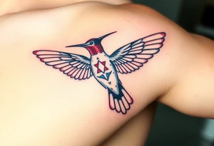 hummingbird with wings made of hieroglyphic symbols(only red , blue and black are possible colors) tattoo idea