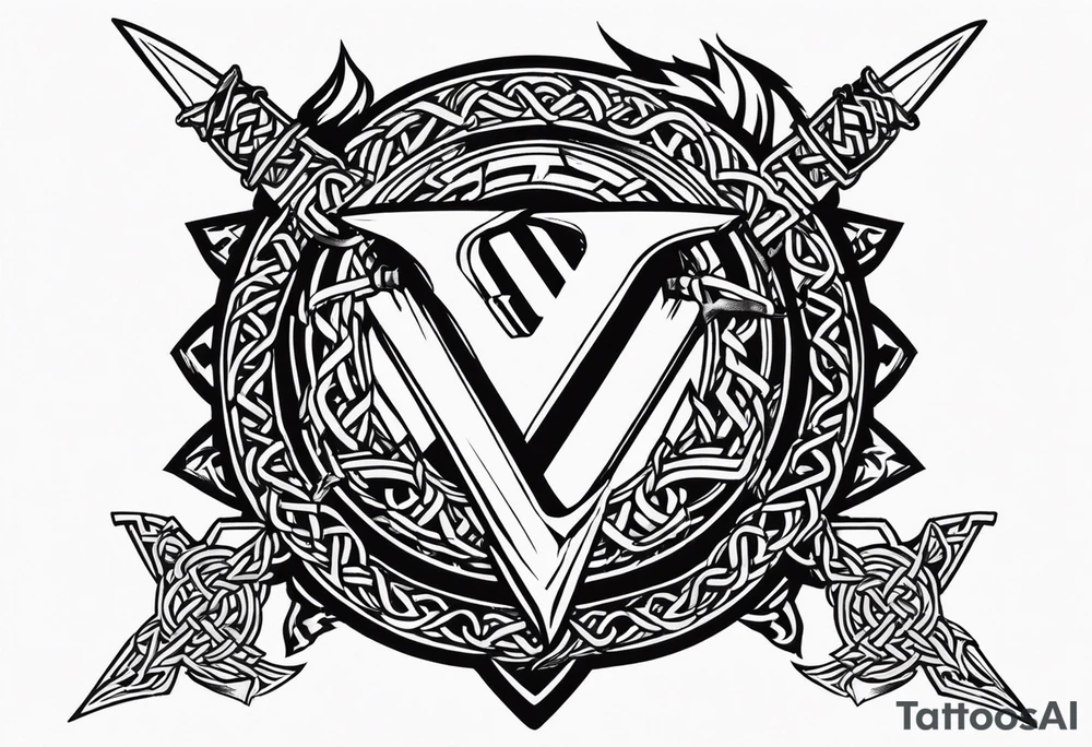 Valhalla sword shield dragon axe Valknut barbed wire chains tattoo idea Valhalla sword shield dragon axe Valknut barbed wire chains tattoo idea