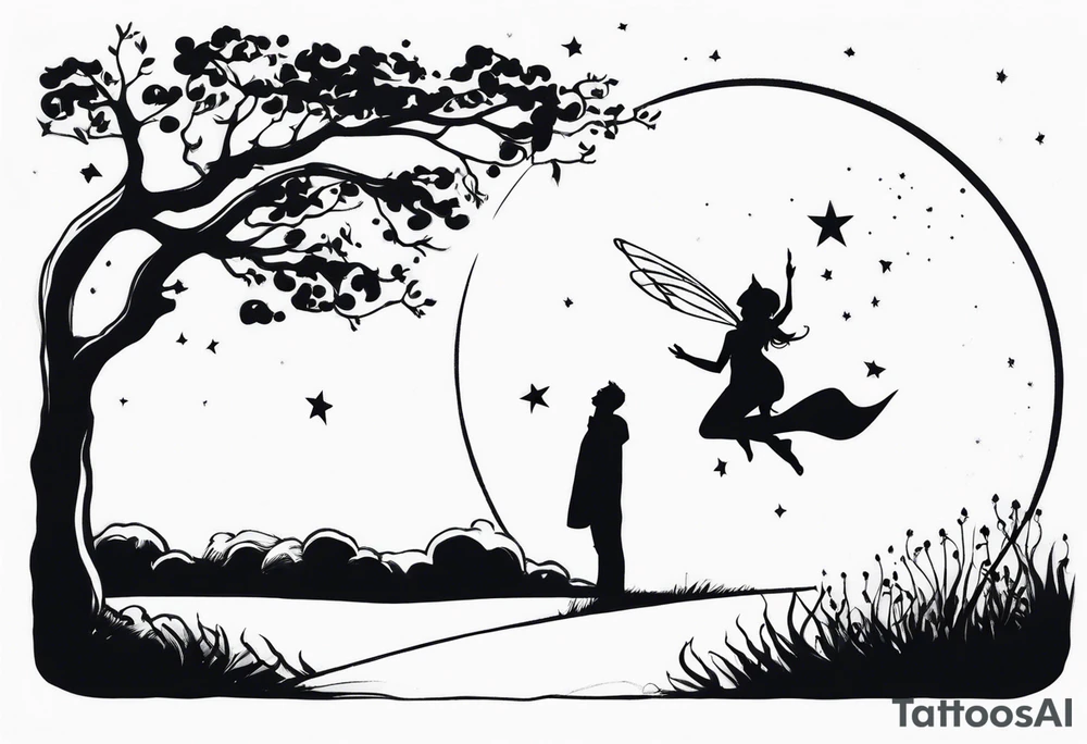 man asking the moon for a fairy to appear tattoo idea