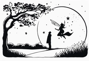 man asking the moon for a fairy to appear tattoo idea