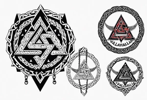 Valhalla  round shield axe
Valknut barbed wire chains tattoo idea