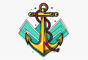 anchor old school vintage minimal bold colors tattoo idea