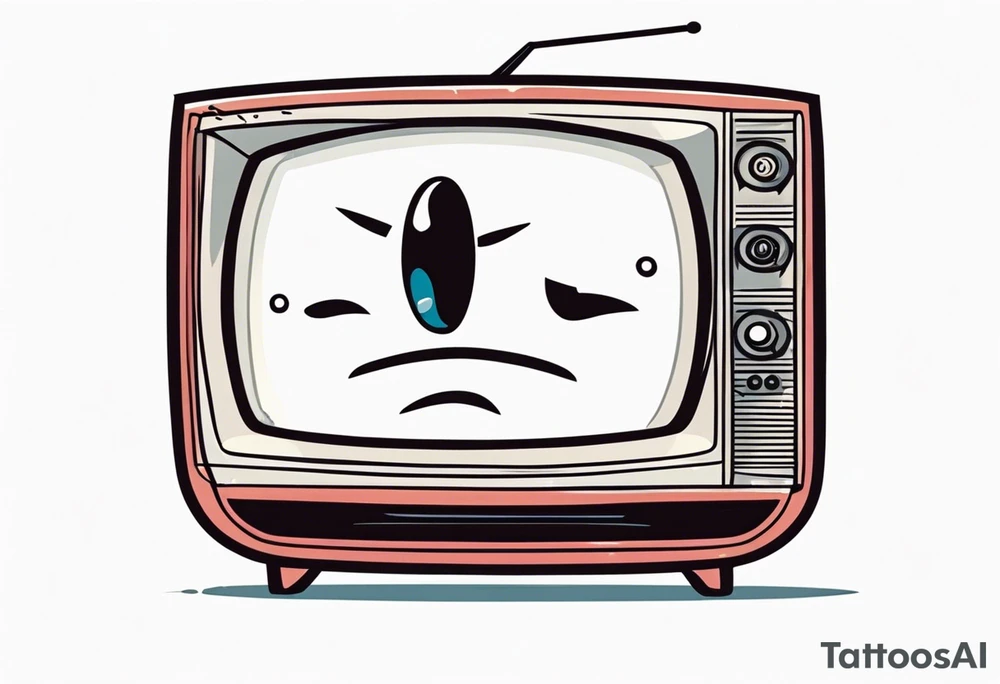 retro television set character with a sad crying face tattoo idea