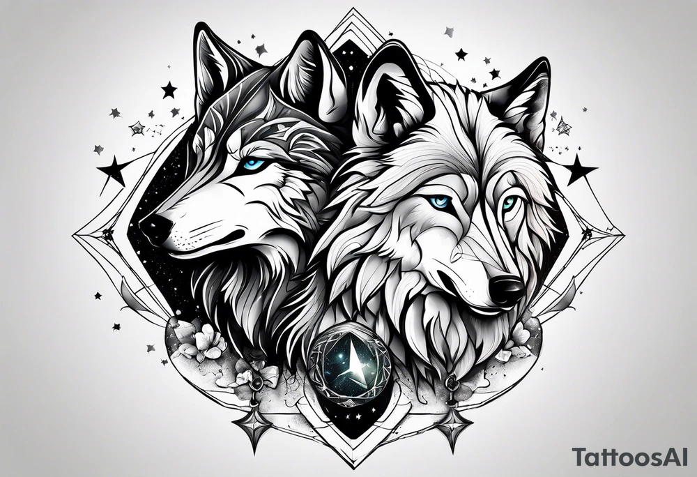 Constellation, two animal wolf tattoo idea