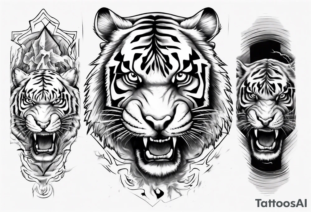 A tiger surrounded by lightning for a forearm sleeve. Also leaving room for a symbol to be below the tiger tattoo idea