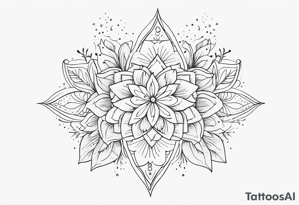 fine line floral with stars, swirls, dots tattoo idea