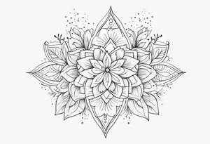 fine line floral with stars, swirls, dots tattoo idea