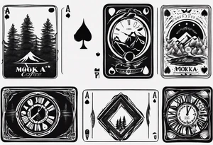 mokka coffee
Old clock at 9:44pm
Forest and mountain
Game of 4 poker cards tattoo idea