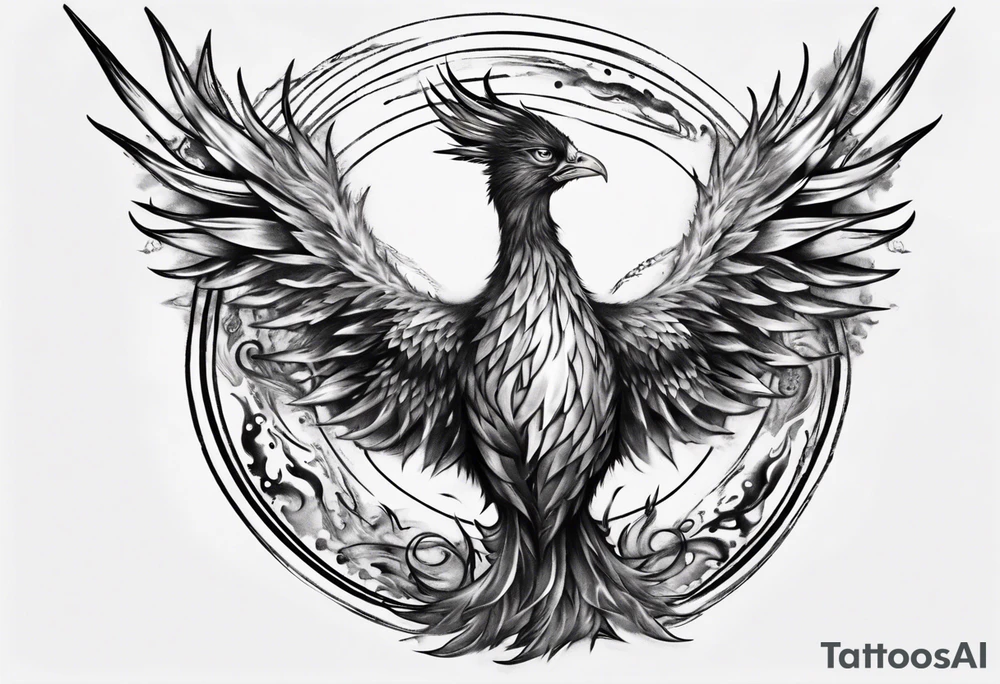 Phoenix rising blending in circles tattoo idea