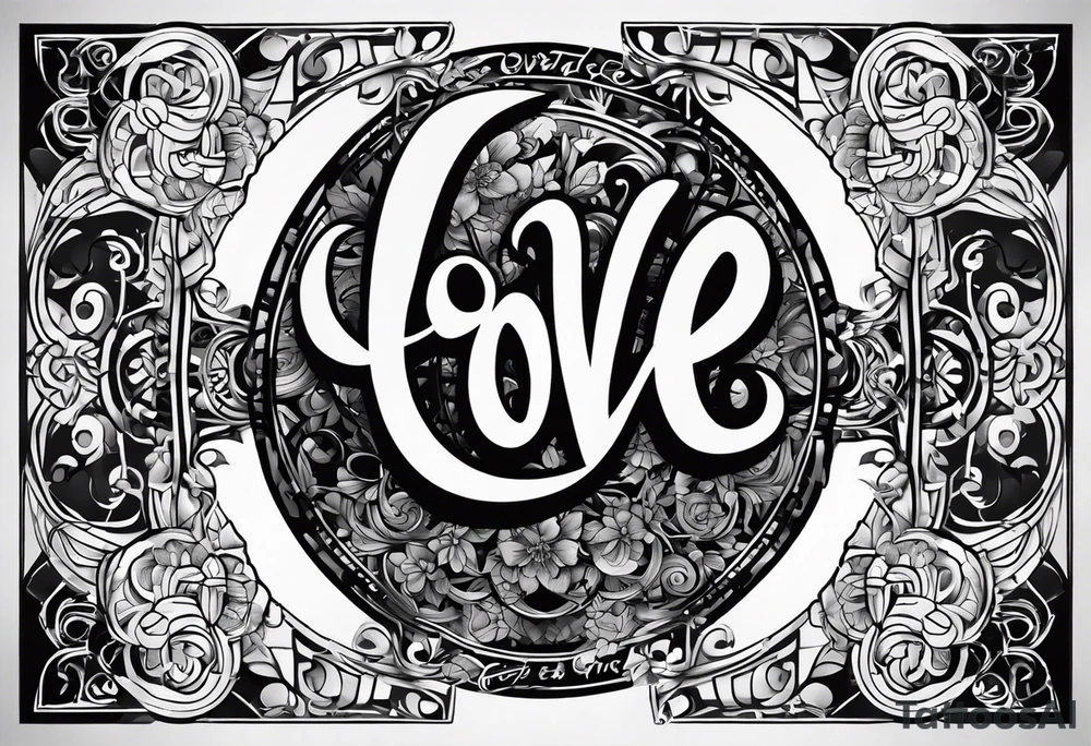 Base Design: circle for upper arm / shoulder. 

Add a tag in a stylized graffiti font with the word LOVE tattoo idea