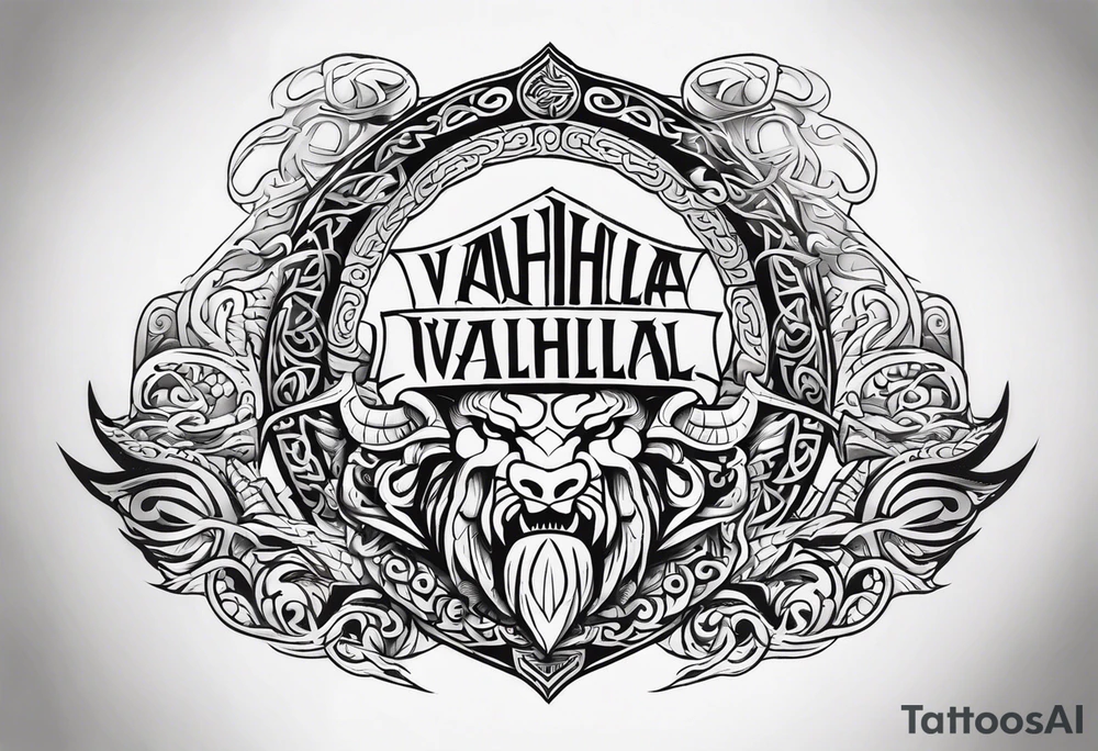 Valhalla sword shield viking ship dragon head tattoo idea Valhalla sword shield viking ship dragon head tattoo idea