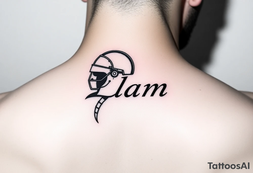 The name Liam inside a warriors helmet tattoo idea