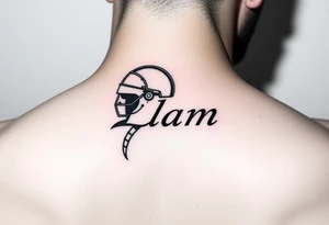The name Liam inside a warriors helmet tattoo idea