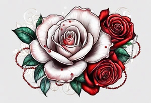 Red rose with hanging pearls and seashell tattoo idea
