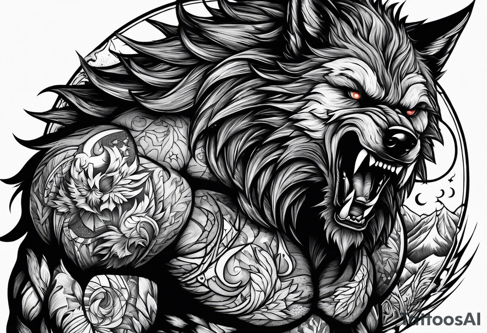 a werewolf transforming in the moonlight tattoo idea